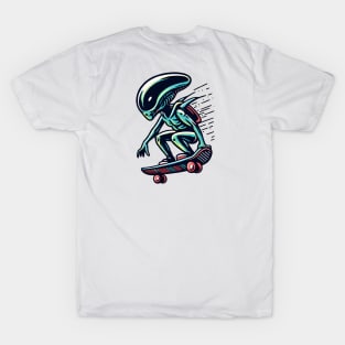 Skate into the Unknown: Whimsical Alien Skateboard Art Prints for an Otherworldly Ride! T-Shirt